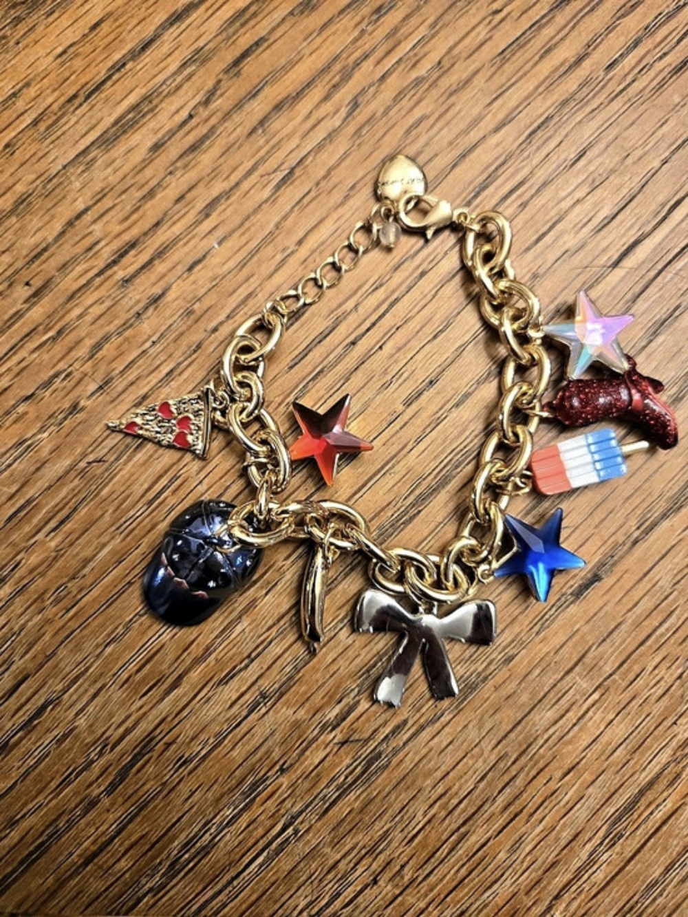 Betsey Johnson Americana Charm Flex Bracelet - Gold Red White & Blue